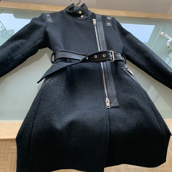 BNWT DIESEL SUELO  LEATHER WOOL JACKET TRENCH WINTER COAT SPRING SZ XXS - Picture 4 of 15